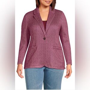 Lands End Plus Burgundy Herringbone Sweater Blazer